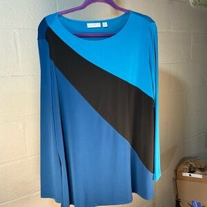 Susan Graver Women's 1X Vibrant Color-block Blue and Black Long Sleeve Top NWOT